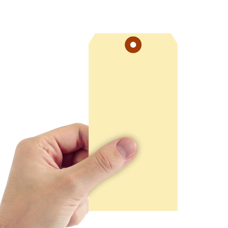 SmartSign Blank Manila Shipping Tags - Pack of 100, Size-10, 15pt Thick Cardstock Tag, 7.25 x 3.625 inch Paper Hang Tags with Reinforced Fiber Patch (No Attachment) - Image 2